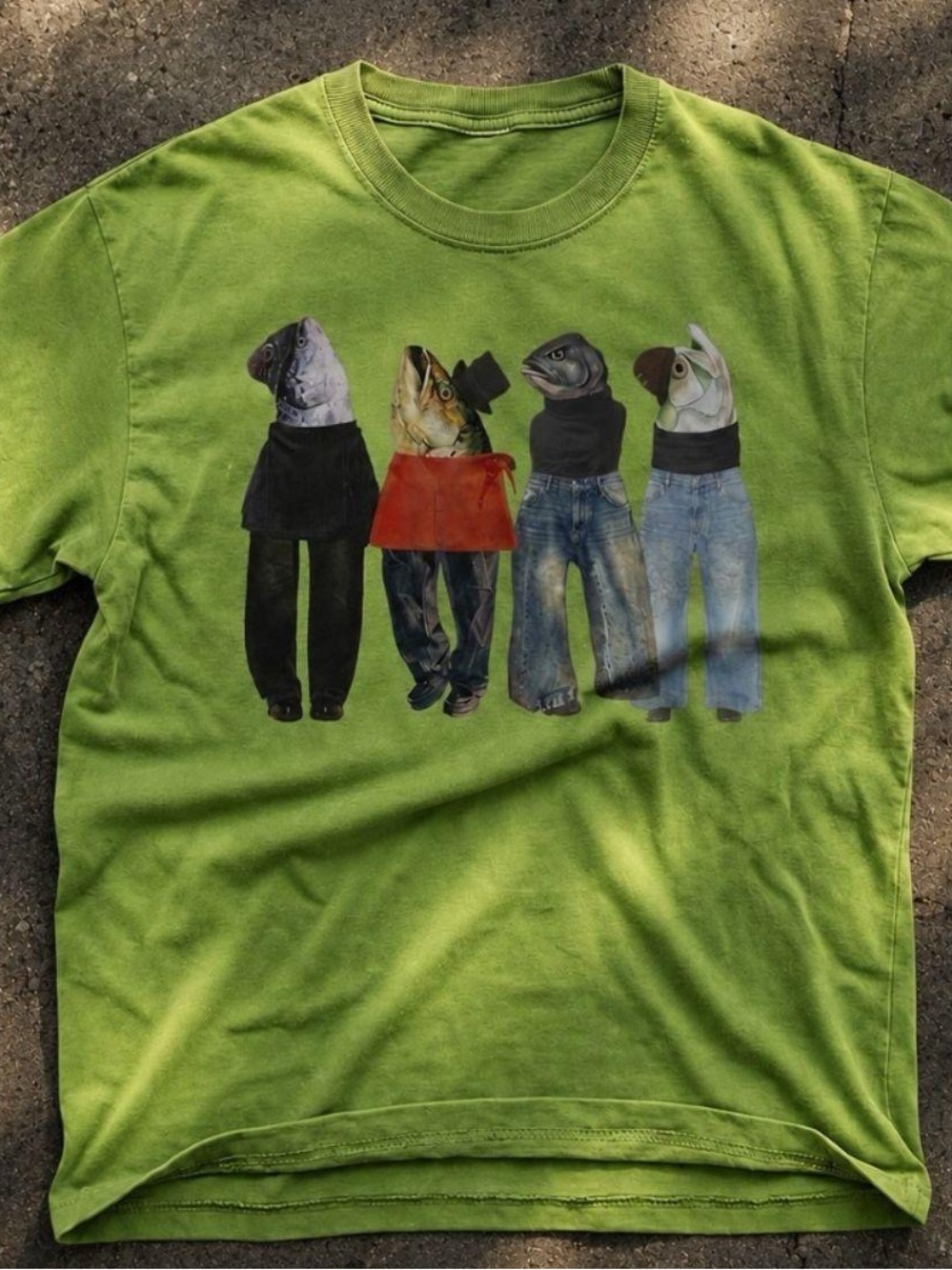 Gildan Lime Funny Fishes Graphic Tshirt